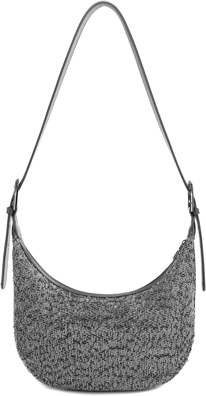 E Sherpa Shoulder Bag for Women Jacquard Fleece Hobo Tote Handbag Clutch Purse