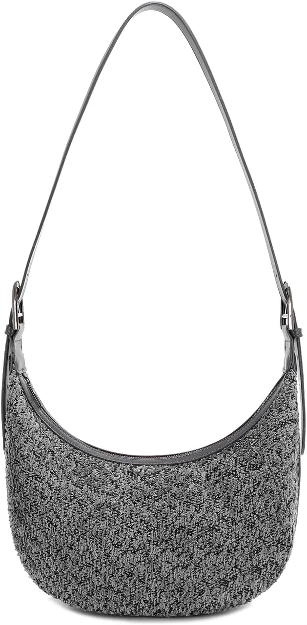 E Sherpa Shoulder Bag for Women Jacquard Fleece Hobo Tote Handbag Clutch Purse