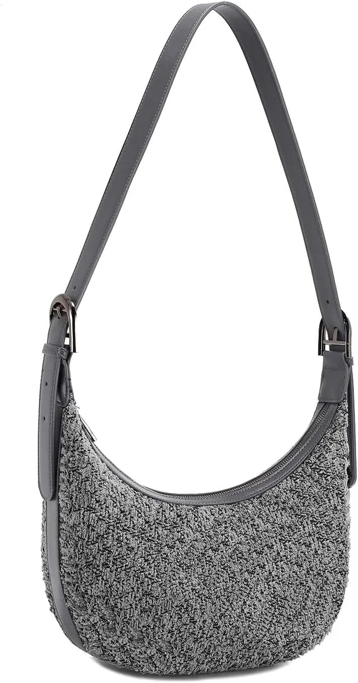E Sherpa Shoulder Bag for Women Jacquard Fleece Hobo Tote Handbag Clutch Purse