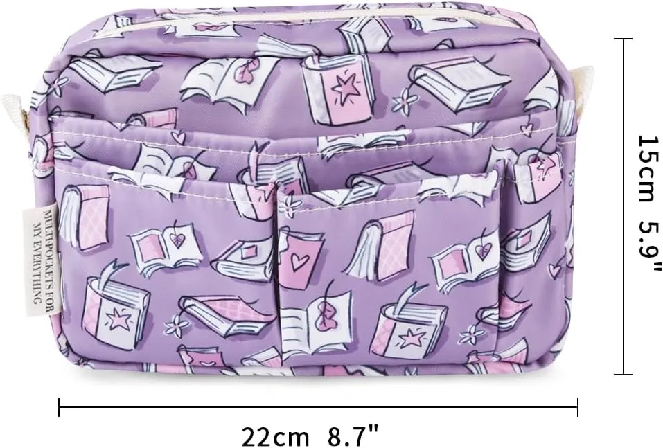 E-WEICHEN Multiple Pockets Portfolio Organizer with Zippered, Makeup Bag Travel Essentials for Women, Simple Waterproof Stationery Pencil Pouch Bag for Journal Office Art Supplies.Purple Magic Book