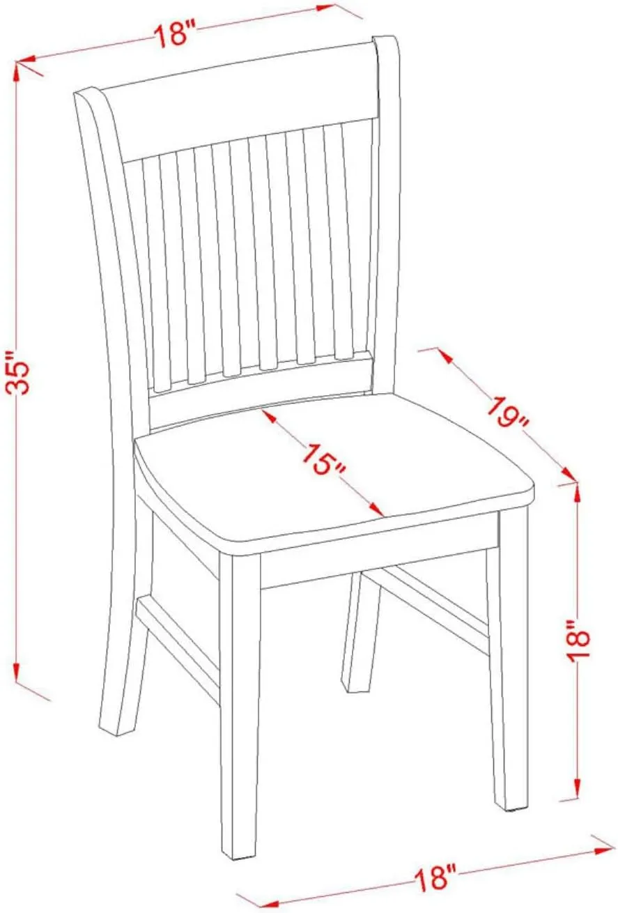 East West Furniture NFC-BLK-W Norfolk Dining Chairs - Slat Back Wood Seat Kitchen Chairs, Set of 2, Black