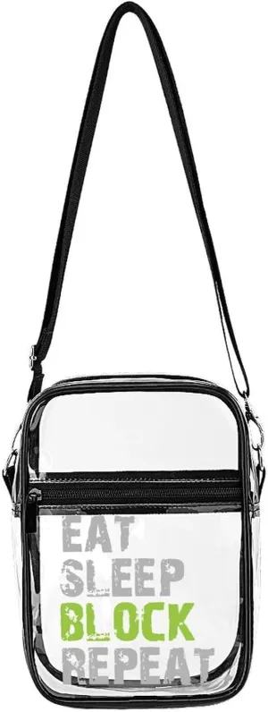 Eat Sleep Block Repeat Clear Stadium Crossbody Bags Adjustable Strap Shoulder Purse for Women and Men