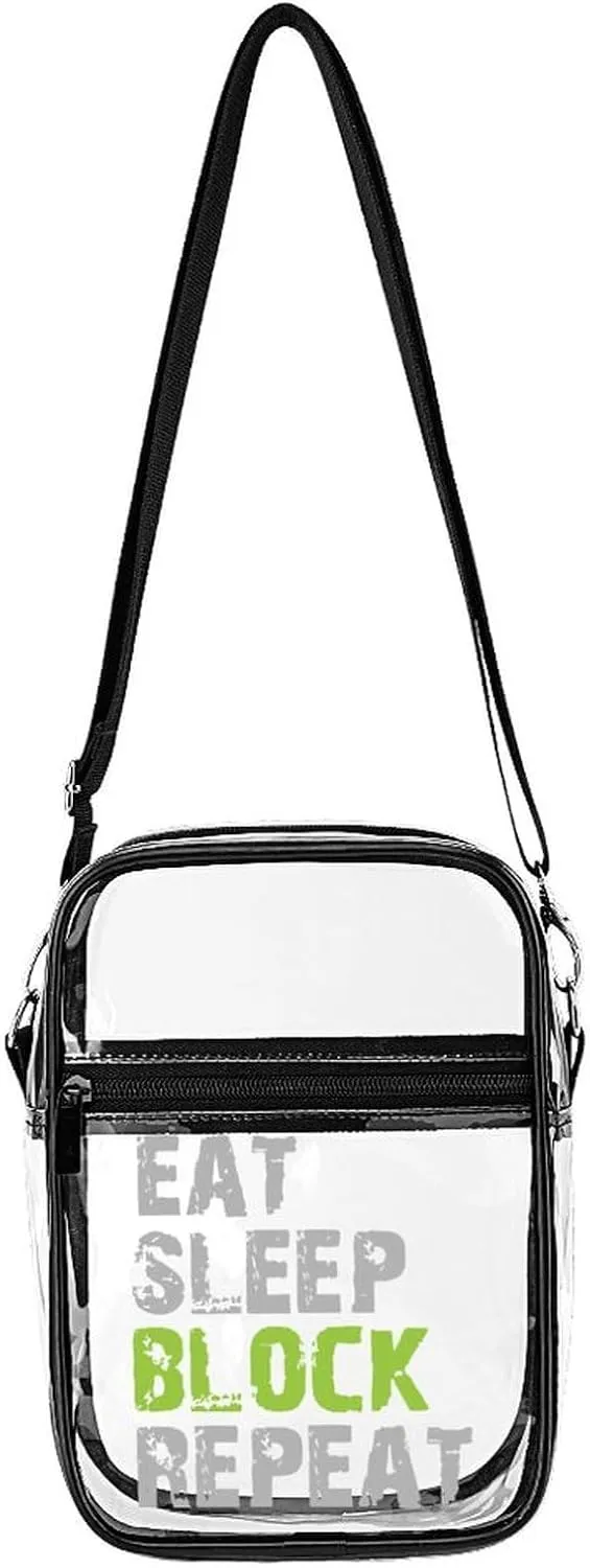 Eat Sleep Block Repeat Clear Stadium Crossbody Bags Adjustable Strap Shoulder Purse for Women and Men