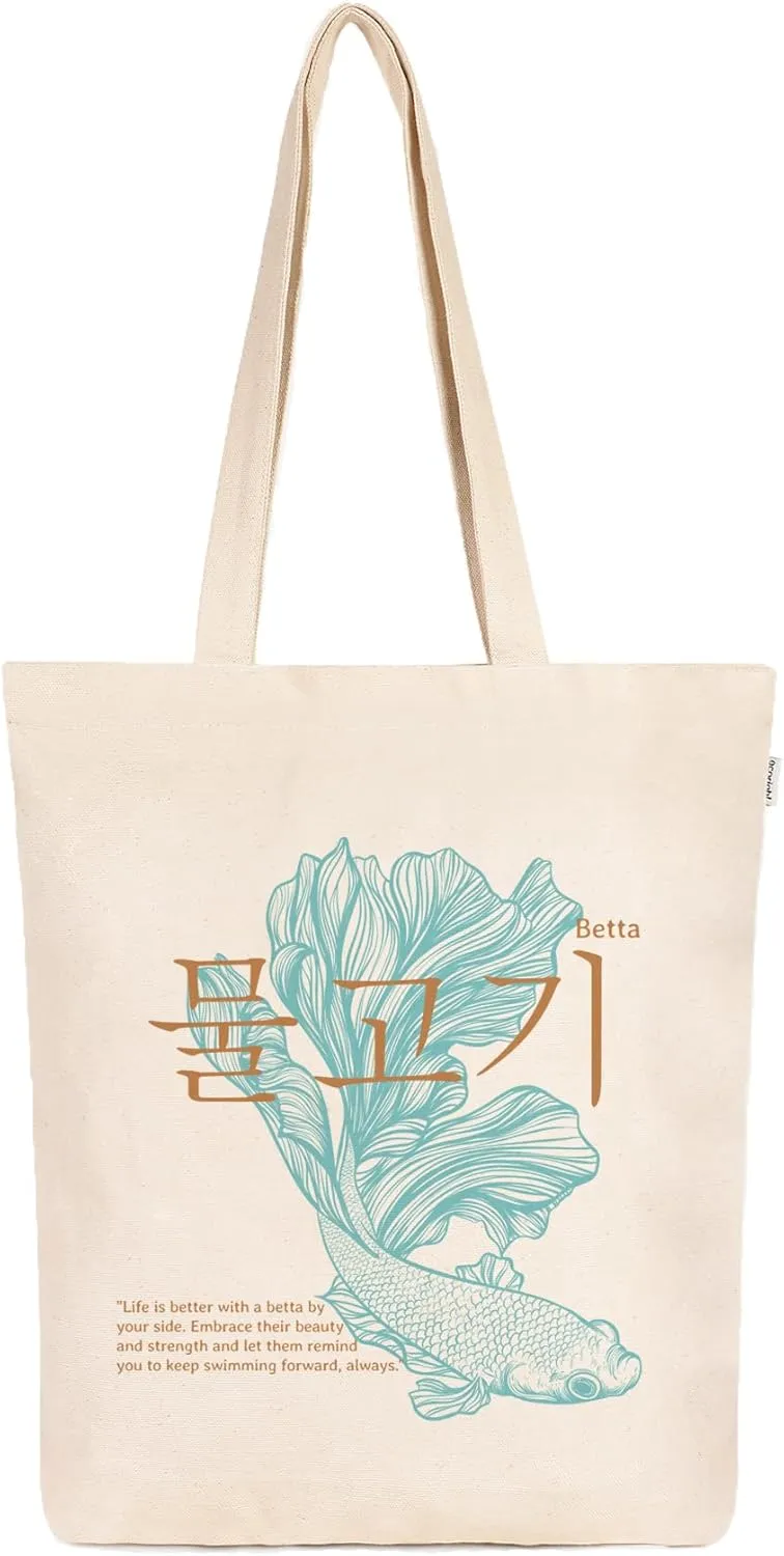 Eco Right Aesthetic Canvas Tote Bag for Women Zippered Closure, Beach, Shopping, Travel, Gifts for womens tote bag