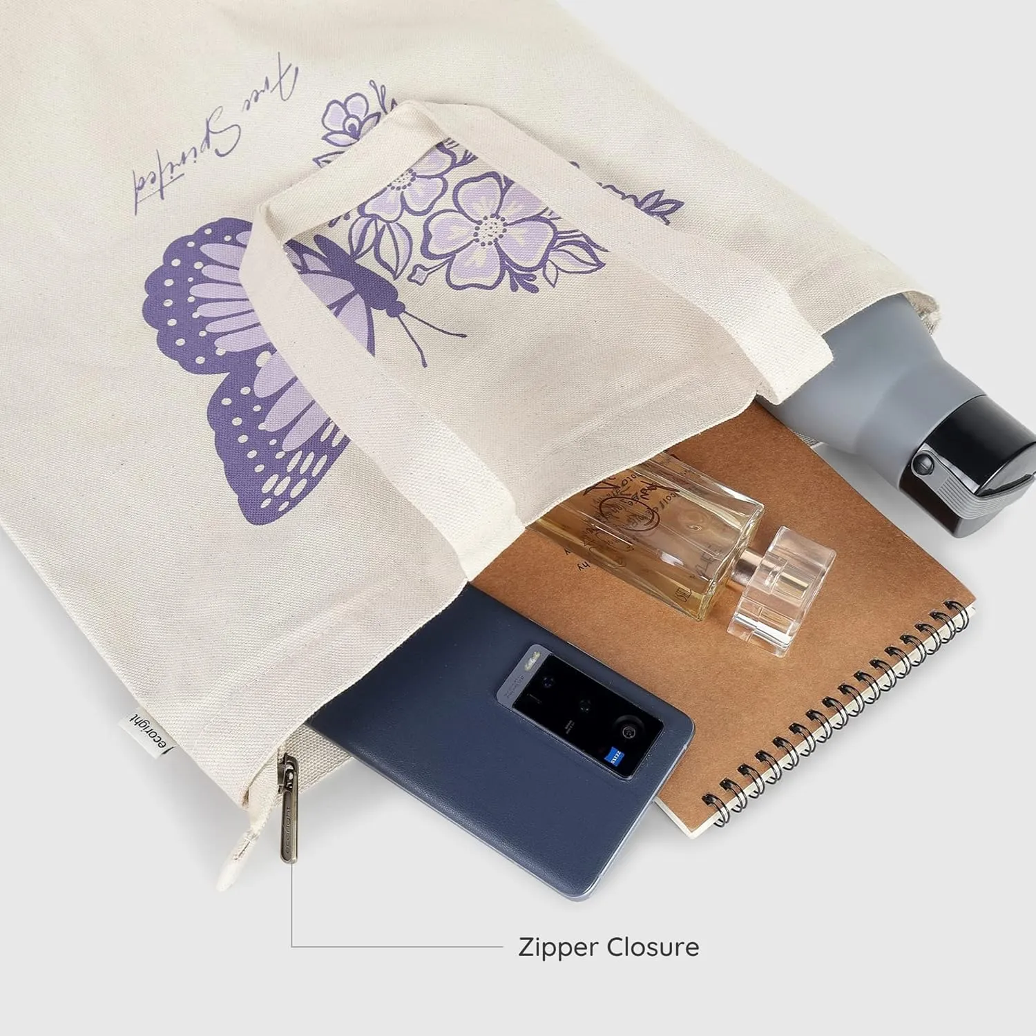 Eco Right Aesthetic Canvas Tote Bag for Women Zippered Closure, Beach, Shopping, Travel, Gifts for womens tote bag