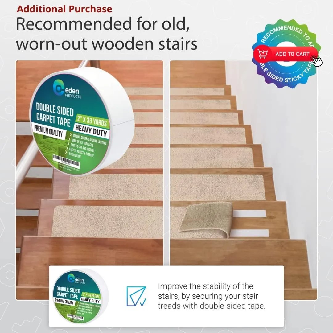 EdenProducts Non Slip Carpet Stair Treads for Wooden Steps [15pcs 8x30] - Slip Resistance Indoor Peel & Stick Stair Treads Non Slip - Carpet Runner Mats for Elders, Kids, Dogs, Staircase Step Rugs