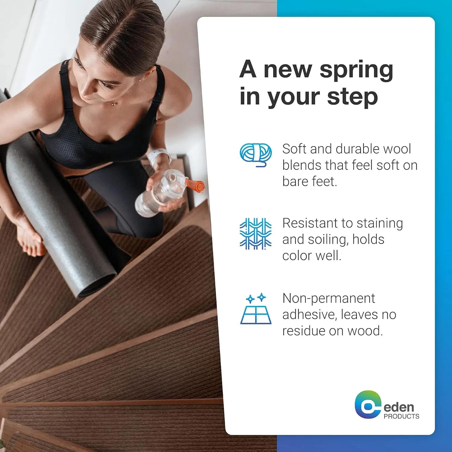 EdenProducts Non Slip Carpet Stair Treads for Wooden Steps [15pcs 8x30] - Slip Resistance Indoor Peel & Stick Stair Treads Non Slip - Carpet Runner Mats for Elders, Kids, Dogs, Staircase Step Rugs