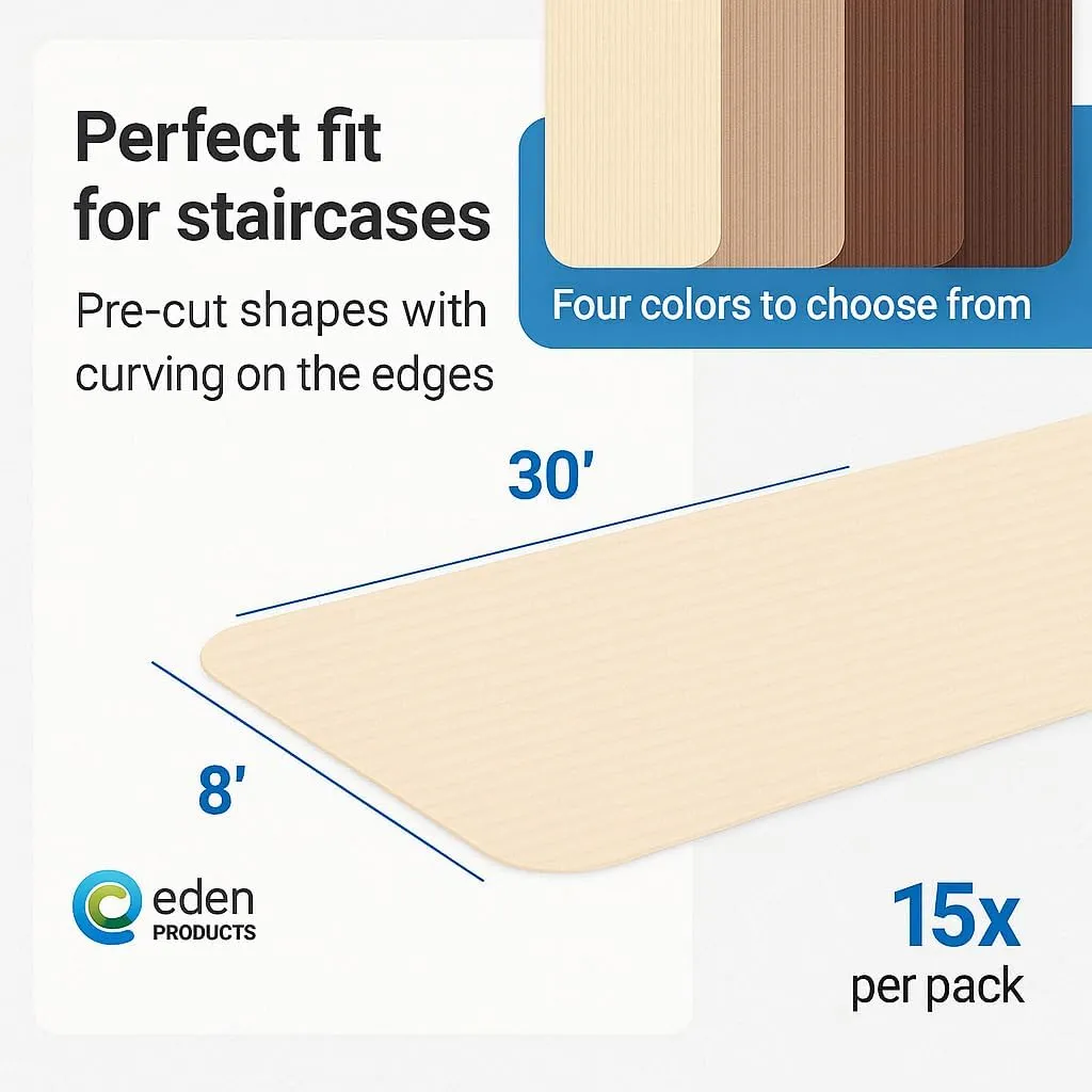 EdenProducts Non Slip Carpet Stair Treads for Wooden Steps, 8x30in Slip Resistance Indoor Peel & Stick Stair Treads Carpet Runner Mats for Elders, Kids, Dogs, Staircase Step Rugs Stair Grip, Latte