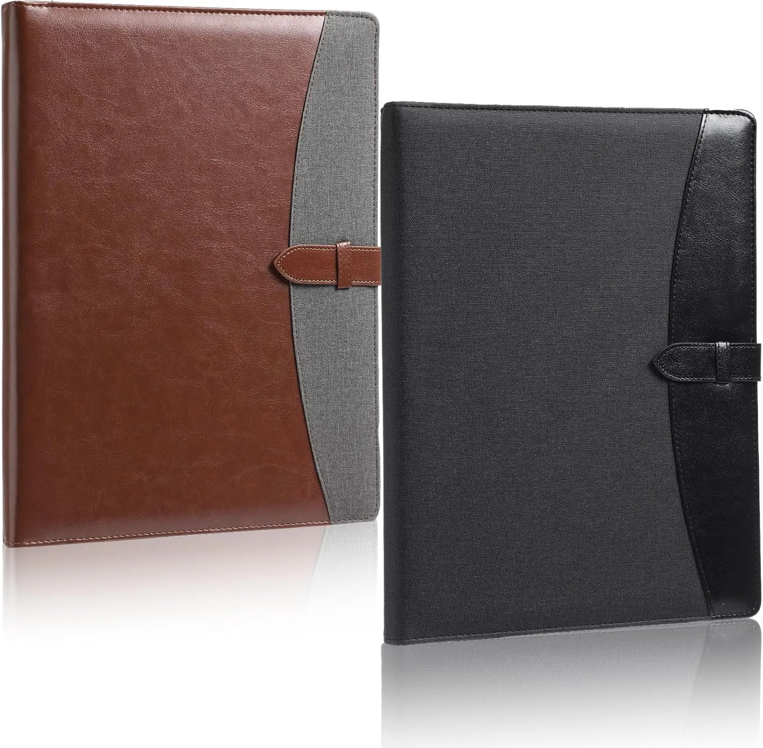 Eersida 2 Pcs Padfolio Portfolio Folder 3 Ring Binder Business Portfolio Folder Leather Padfolio with Refillable Lined Notepad Interview/Conference Document Organizer for Women/Men(Black, Brown)