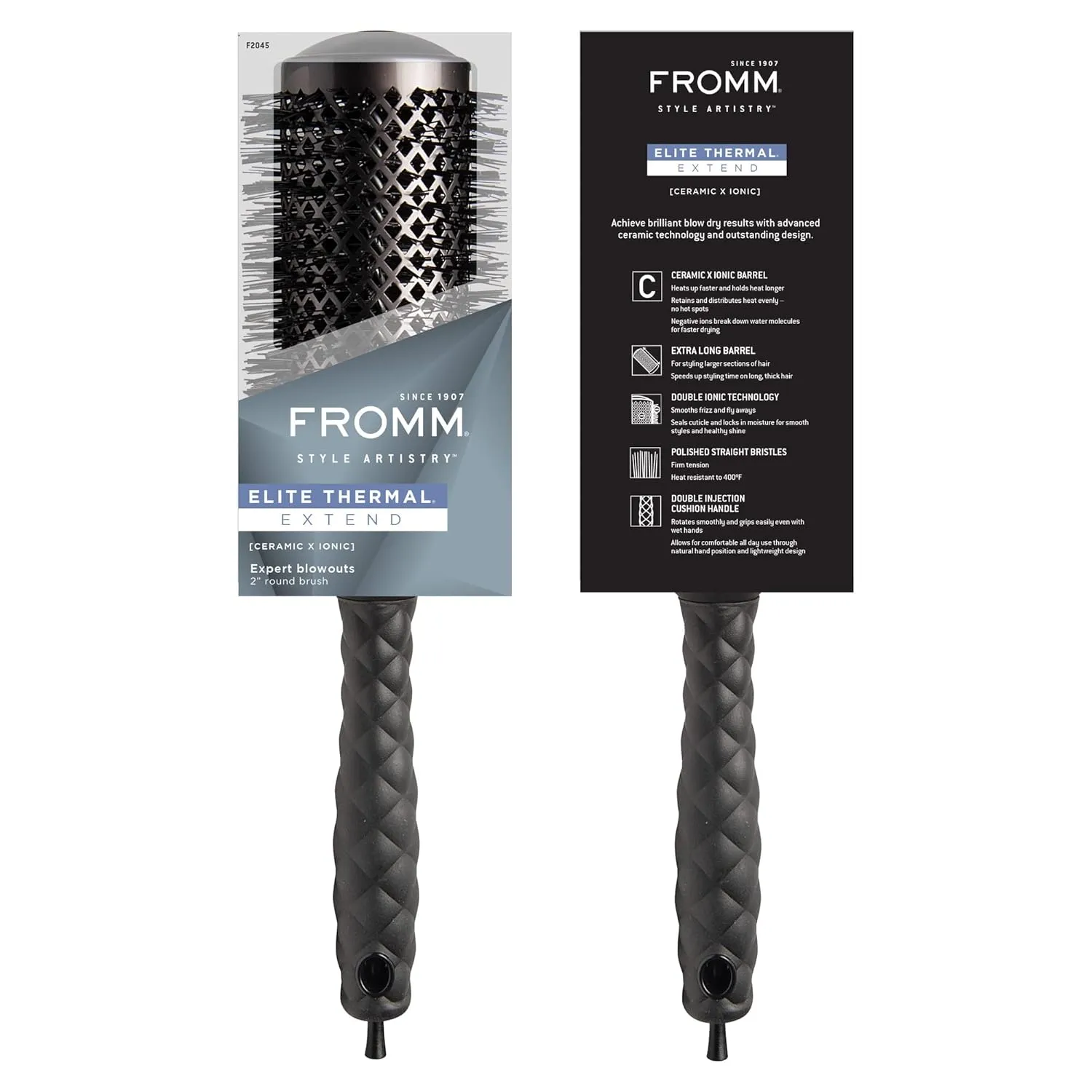 Elite Thermal Ceramic x Ionic 2 Inch Round Brush for Expert Blowouts, Faster Hair Drying, Extended Barrel for Anti-Static Styling, Smoothing, Straightening, and Shine, Ideal for Short Hair