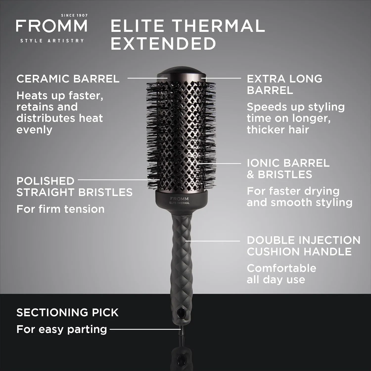 Elite Thermal Ceramic x Ionic 2 Inch Round Brush for Expert Blowouts, Faster Hair Drying, Extended Barrel for Anti-Static Styling, Smoothing, Straightening, and Shine, Ideal for Short Hair