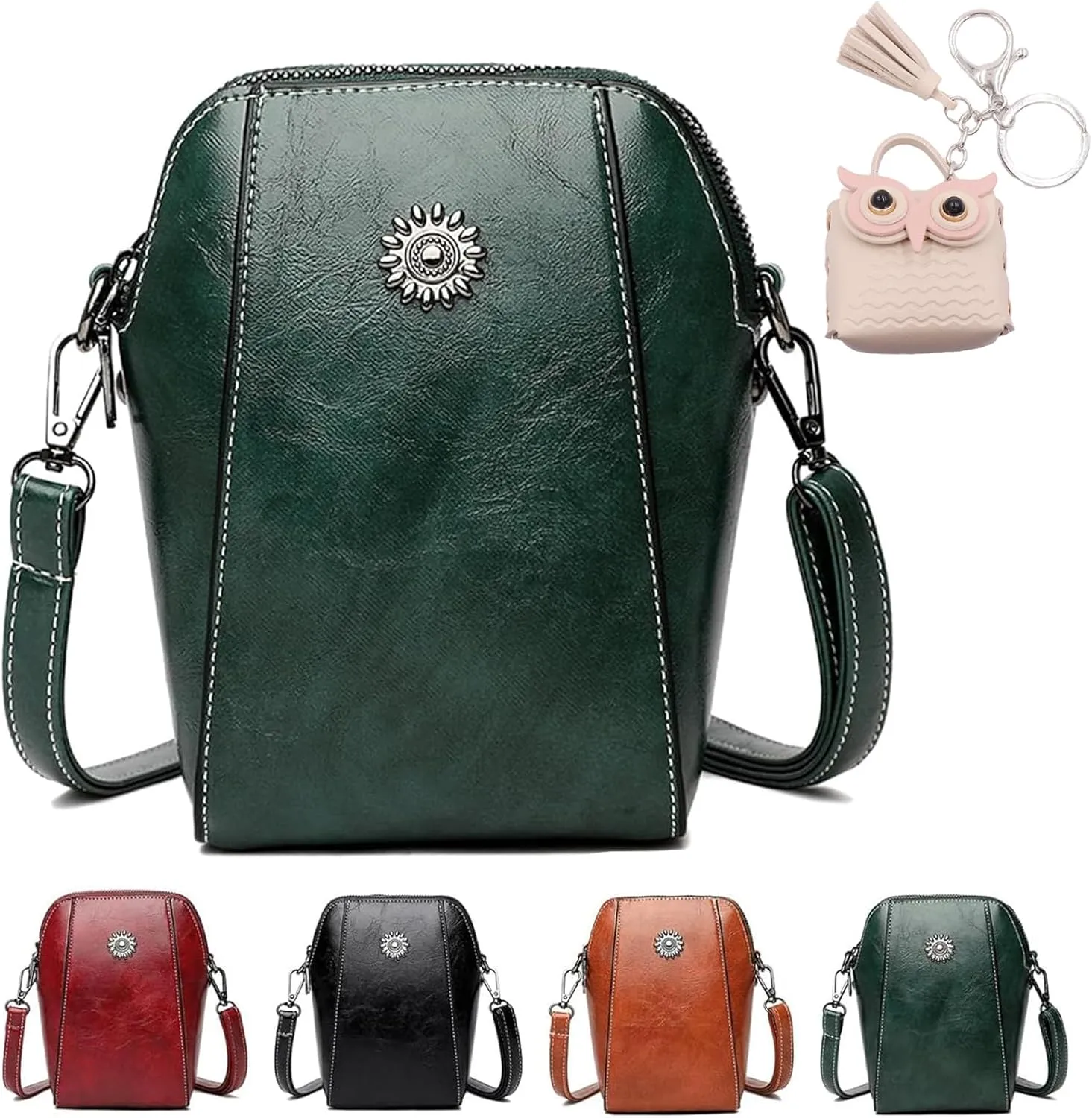 Elmyse Crossbody Bag Leather, Retro All-Match Vertical Cellphone Bag, Leather Crossbody Bags for Women