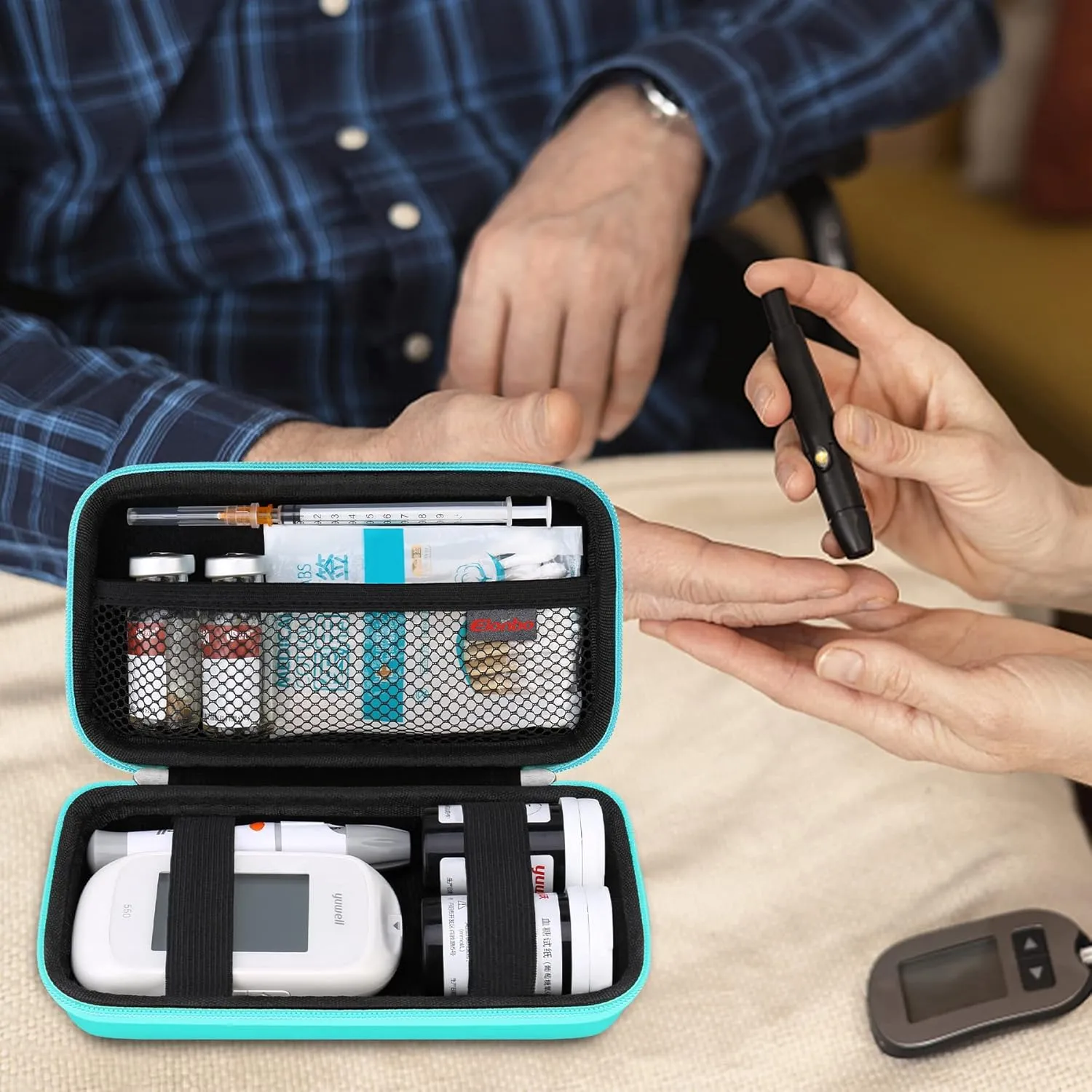 Elonbo Diabetic Supplies Travel Case, Diabetic Supply Organizer Bag, Glucose Meter Storage Case, Insulin Pen Carrying Case for Glucose Monitor, Blood Sugar Test Strips, Lancets, Syringe, Green