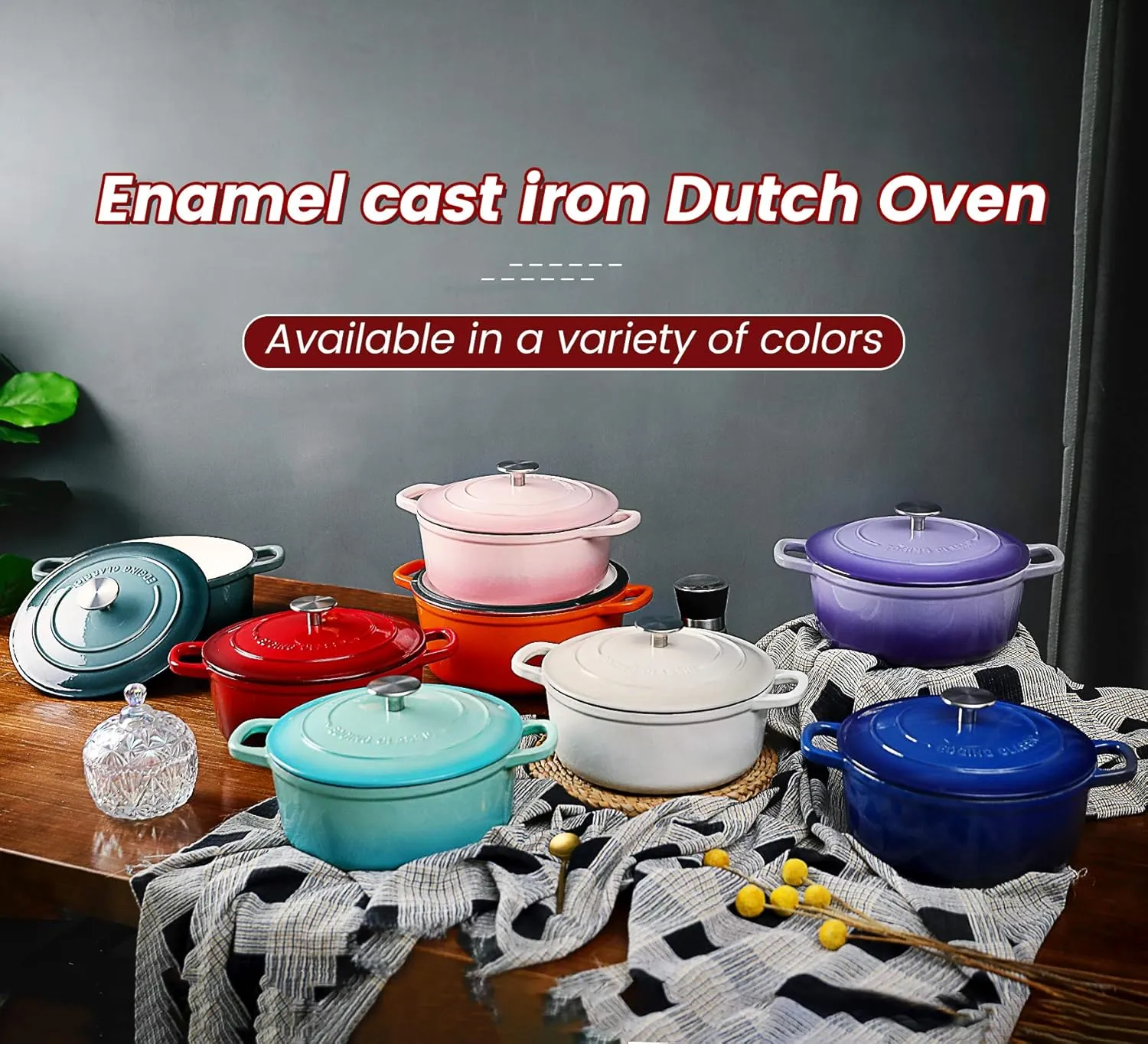 Enameled Cast Iron Covered Dutch Oven with Dual Handle, 2.8 Quart, Orange