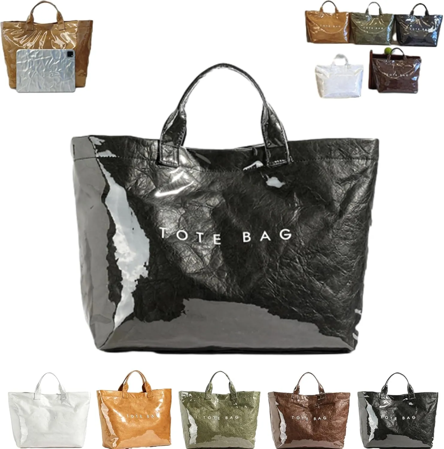 Enclosurea Women's Letters Print Tote Bag, Fashion Shopping Paper Bag Top Handle, Large Pvc Waterproof Canvas Bag Hobo