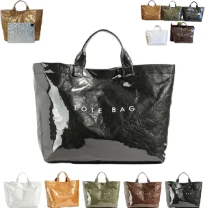 Enclosurea Women's Letters Print Tote Bag, Fashion Shopping Paper Bag Top Handle, Large Pvc Waterproof Canvas Bag Hobo