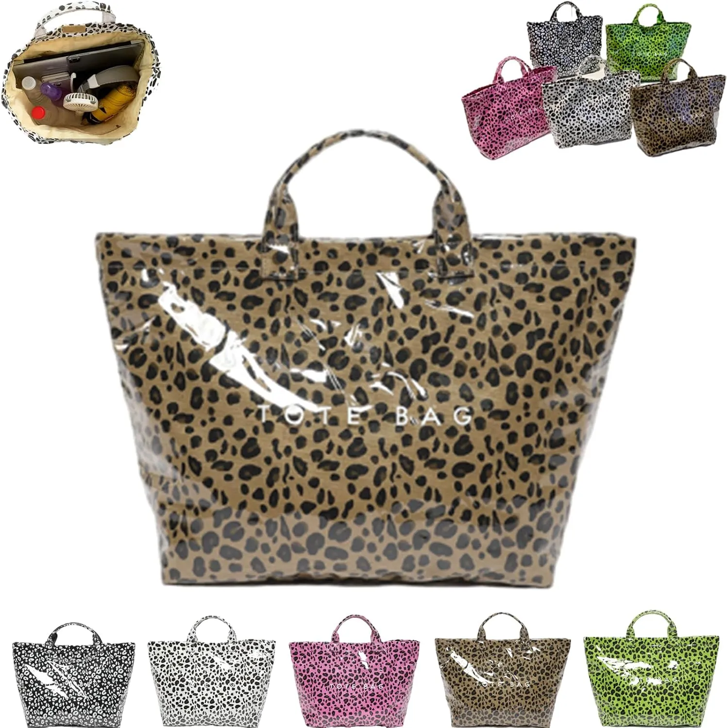 Enclosurea Women's Letters Print Tote Bag, Fashion Shopping Paper Bag Top Handle, Large Pvc Waterproof Canvas Bag Hobo