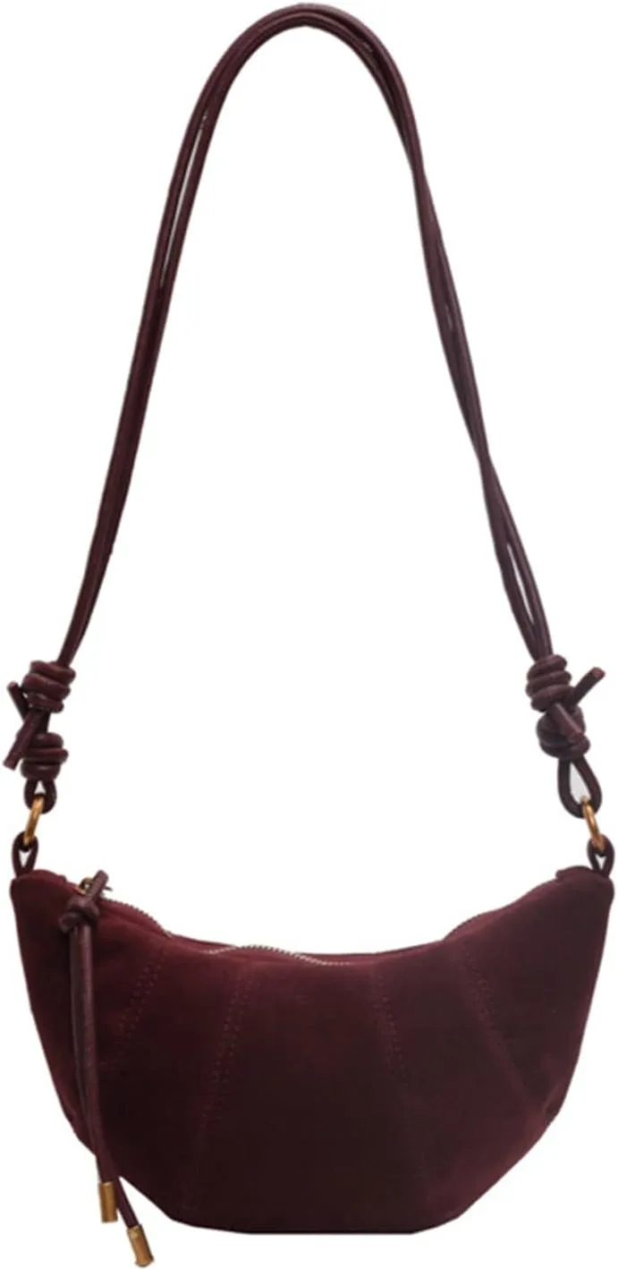 ENOPINK Crossbody Bags for Women Suede Crescent Zippered Shoulder Bags Purse Handbags Hobo Bags