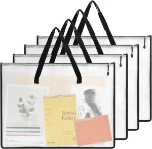 EOOUT 4pcs 19x25 Inches Art Portfolio Bags, Portfolio Folder for Artwork, Posters Storage Bag with Zipper and Handle Mesh Folder Organizers for Poster, Scrapbook, Keepsake and Bulletin Board