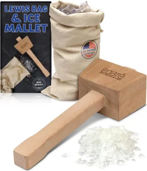 Eparé Lewis Bag & Ice Mallet - Manual Ice Crusher Wooden Hammer - Canvas Crushing Bag - Crushed Ice Bar Cocktails - Bartender & Kitchen Tools Kit