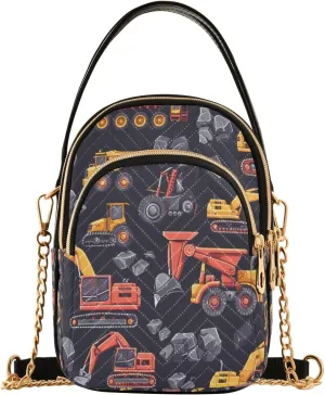 Equipment Excavator Crossbody Handbags for Women Casual Leather Shoulder Phone Purse