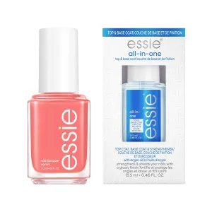 essie Salon-Quality Nail Polish Bundle, Vegan, Peachy Coral, Peach Side Babe   All In One Base Coat and Top Coat, 0.46 fl oz each