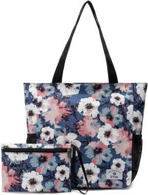 ETidy Large Capacity Foldable Tote Bag With Zipper Water-resistant SandproofWomen Beach Bag Handbag GymBag Travel ShoppingBag