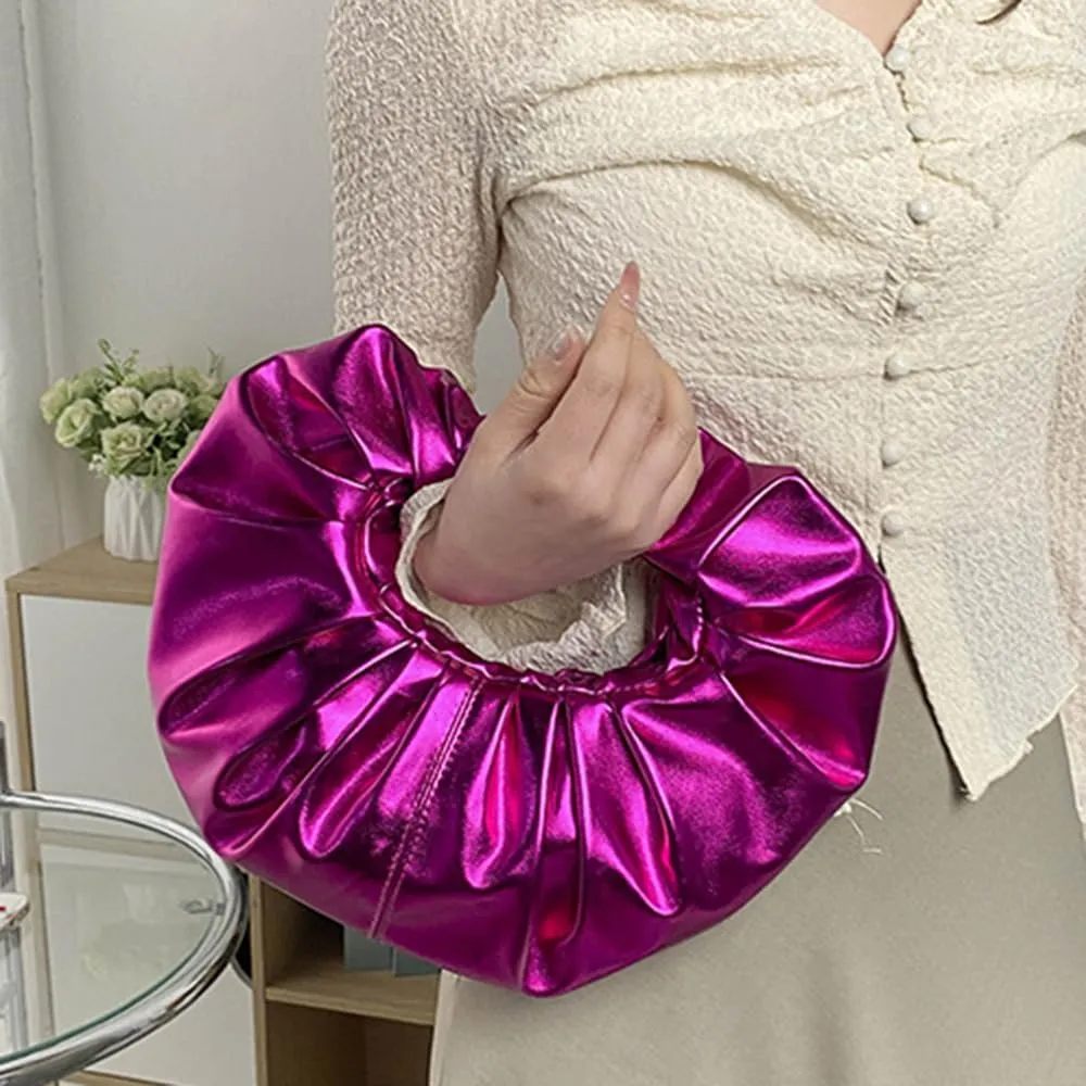 Evening Clutch for Women Pleated Bag PU Leather Purse Top Handle Handbag Elegant for Party Prom Wedding