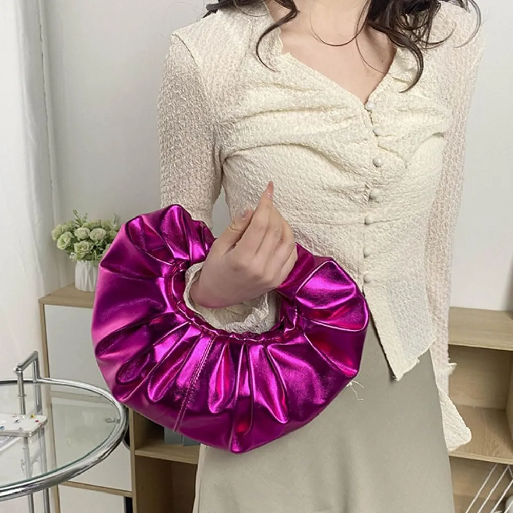 Evening Clutch for Women Pleated Bag PU Leather Purse Top Handle Handbag Elegant for Party Prom Wedding
