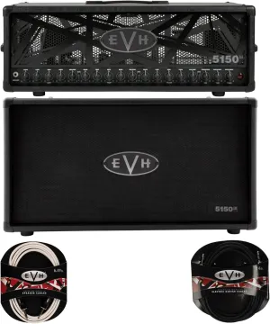 EVH 5150III 100S 100W Amp Tube Head (Black Stealth) Bundle with EVH 5150III 50S 2x12 Inch 60W Extension Cabinet (Black Stealth) (4 Items)