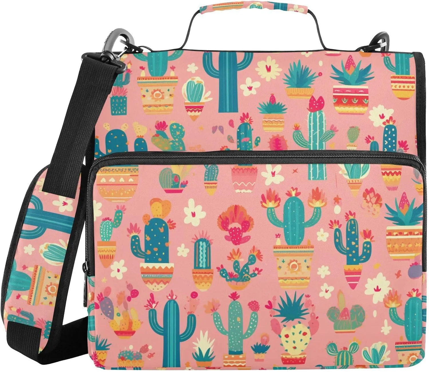 Exotic Cactus Pink 1.5 Inch 3 Rings Binder Organizer with Handle Laege Capacity Zippered Portfolio for Middle Student