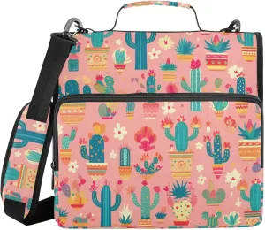 Exotic Cactus Pink 1.5 Inch 3 Rings Binder Organizer with Handle Laege Capacity Zippered Portfolio for Middle Student