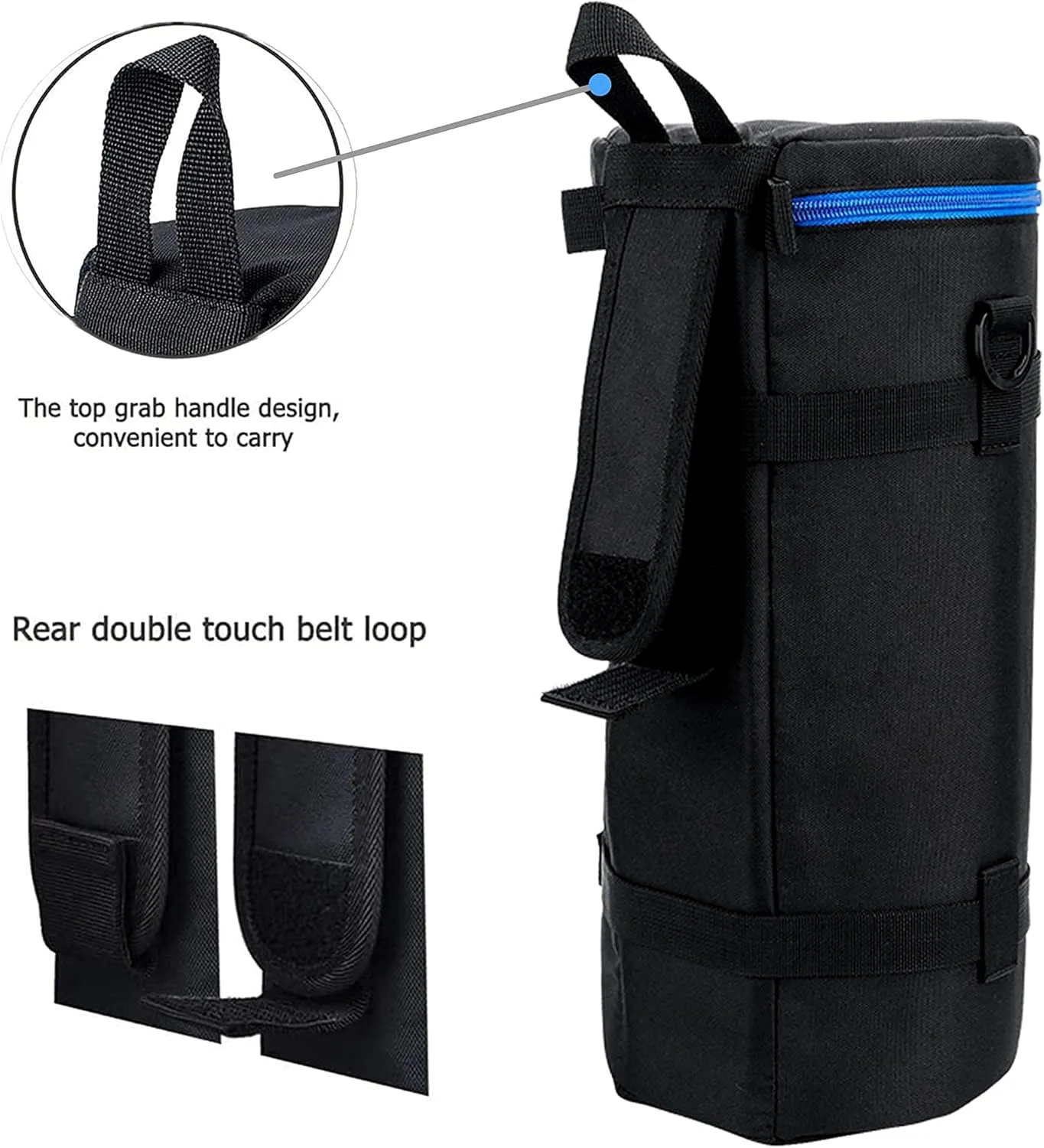 Extra Large Thick Camera Lens Pouch Case for Nikon 180-600mm/600mm F6.3 for Sony 200-600mm Zoom Lens with Reversed Lens Hood & Teleconverte, Camera Lens Carry Bag Fits Lenses Below 5.5x14.6"(D x L)
