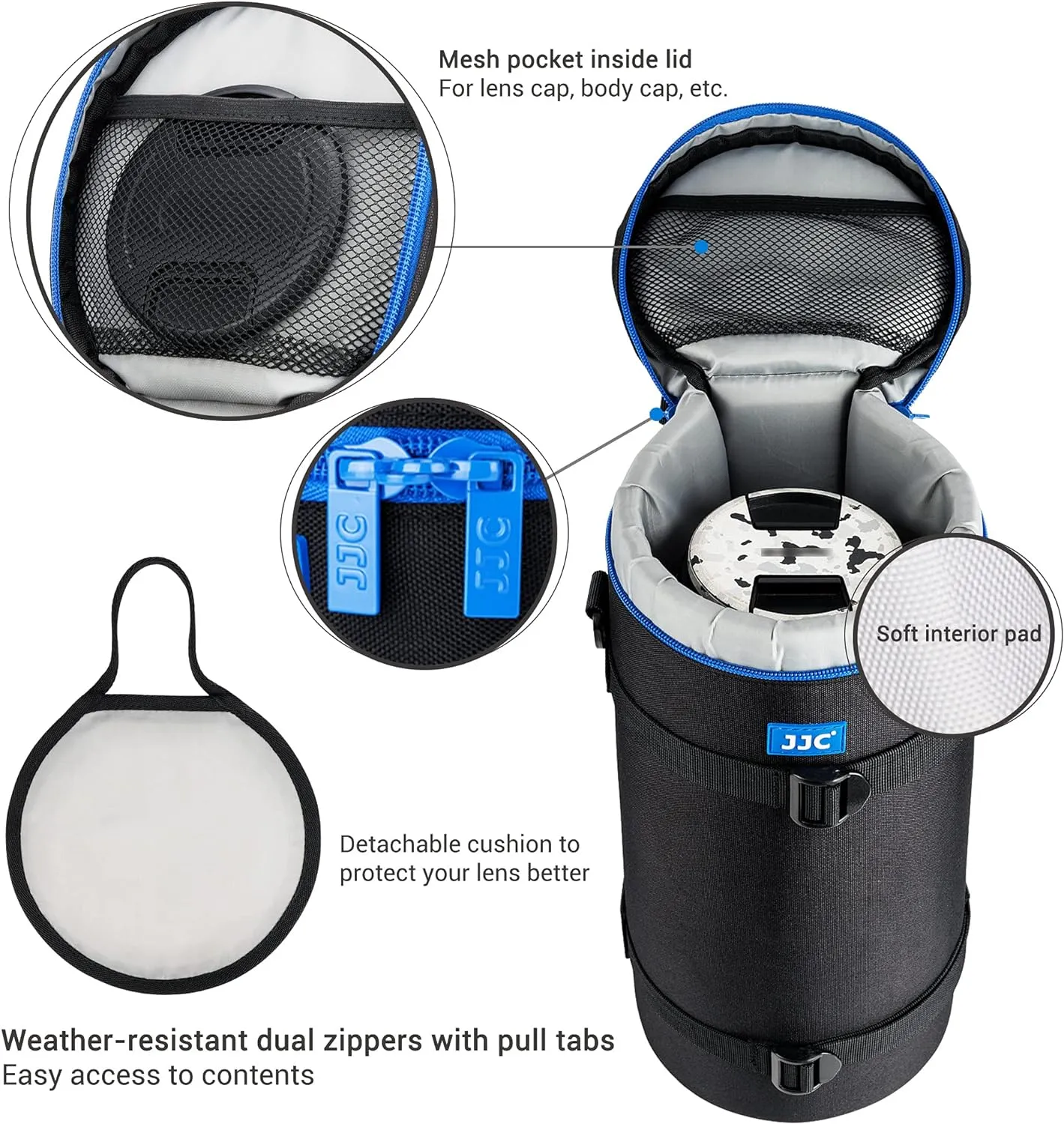 Extra Large Thick Camera Lens Pouch Case for Nikon 180-600mm/600mm F6.3 for Sony 200-600mm Zoom Lens with Reversed Lens Hood & Teleconverte, Camera Lens Carry Bag Fits Lenses Below 5.5x14.6"(D x L)