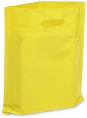 Extra Thick 1.5mil - 50 Glossy Merch Bags, Retail Bags, 12" X 15" with Die Cut Reinforced 3" Fold Over Handle, No Gusset (Yellow)