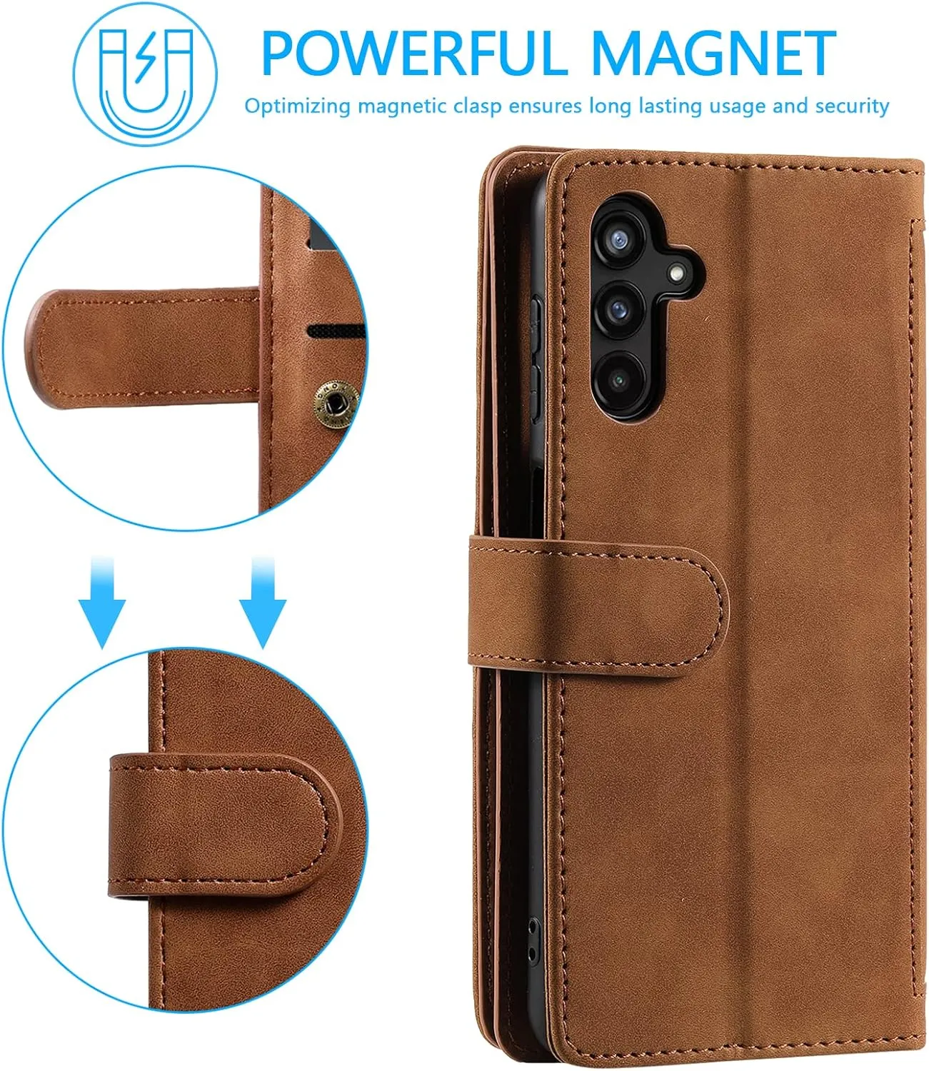EYZUTAK Wallet Phone Case for Samsung Galaxy S25/S24, Retro Matte 9 Card Holder Slots Zipper Pocket Handbag Case PU Leather Magnetic Closure Kickstand with Wrist Strap Flip Folio Purse Case - Brown