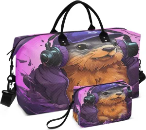 Fancy Watercolor Beaver Travel Duffel Bags Gym Bag Weekender Handbag with Toiletry Bag for Women Girls Men