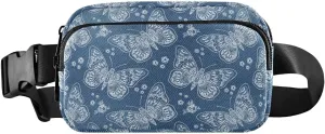 Fanny Pack Crossbody Bag for Men Women Belt Bag Bum Bag with Adjustable Strap, Fashion Waist Packs for Travel Running Workout Denim Butterflies