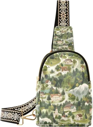 Farm Farmhouse Farmland Backpack Sling Bag for Women Crossbody Bags Small Cross Body Bags Leather Travel Chest Bag Purse Casual Daypack