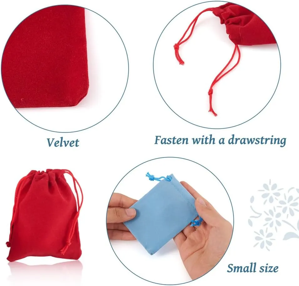 FASHEWELRY 100 Pack Mixed Colors Drawstring Velvet Bags 3.6x2.8 inch Wedding Party Favor Jewelry Candy Storage Present Packaging Small Pouches