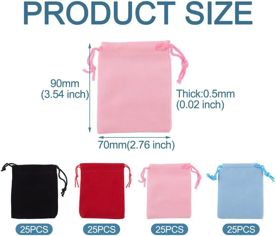 FASHEWELRY 100 Pack Mixed Colors Drawstring Velvet Bags 3.6x2.8 inch Wedding Party Favor Jewelry Candy Storage Present Packaging Small Pouches