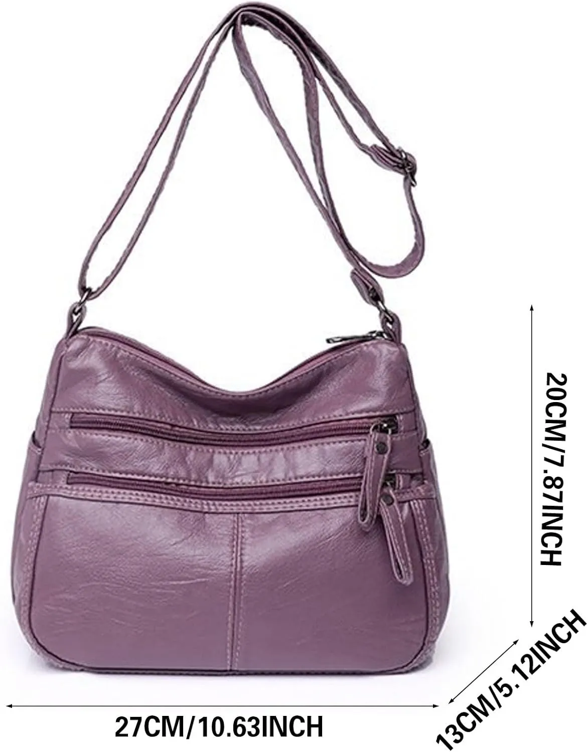 Fashion Casual Women's Retro Soft Leather Zipper Double Pocket Shoulder Messenger Bag Rustic Shoulder (Green, One Size)