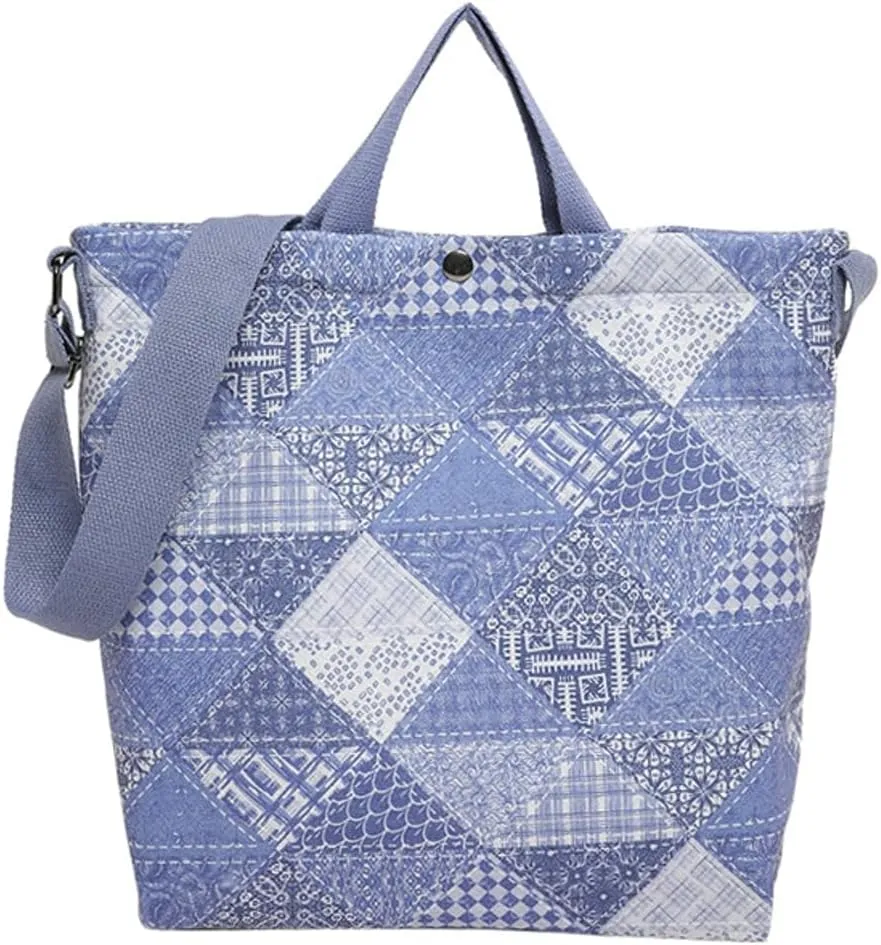 Fashion Denim Shoulder Bags for Women Casual Canvas Crossbody Purse Large Handbag Checkered Work Travel Tote Bag