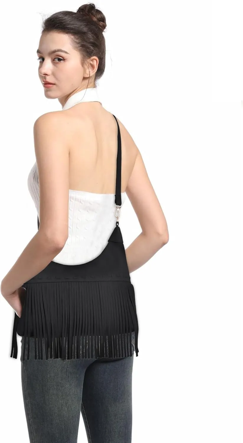 Fashion Fringe Hobo Bag for Women Hippie Western Purse Vegan Suede Crossbody Bags Tassel Shoulder Purses