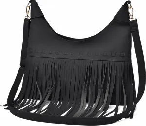 Fashion Fringe Hobo Bag for Women Hippie Western Purse Vegan Suede Crossbody Bags Tassel Shoulder Purses