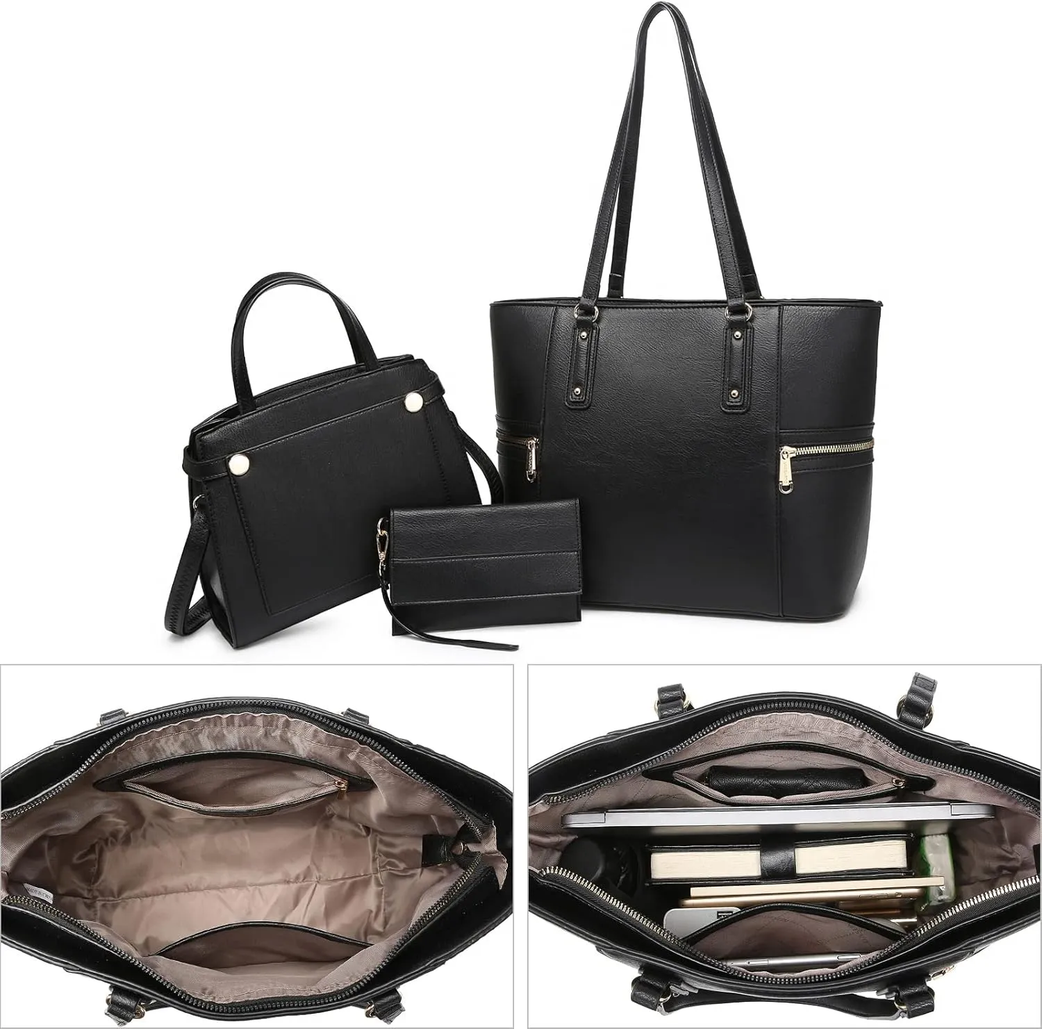 Fashion Handbags and Purses for Women Large Work Tote Bag Top Handle Satchel Shoulder Bag 3pcs Hobo Purse Set
