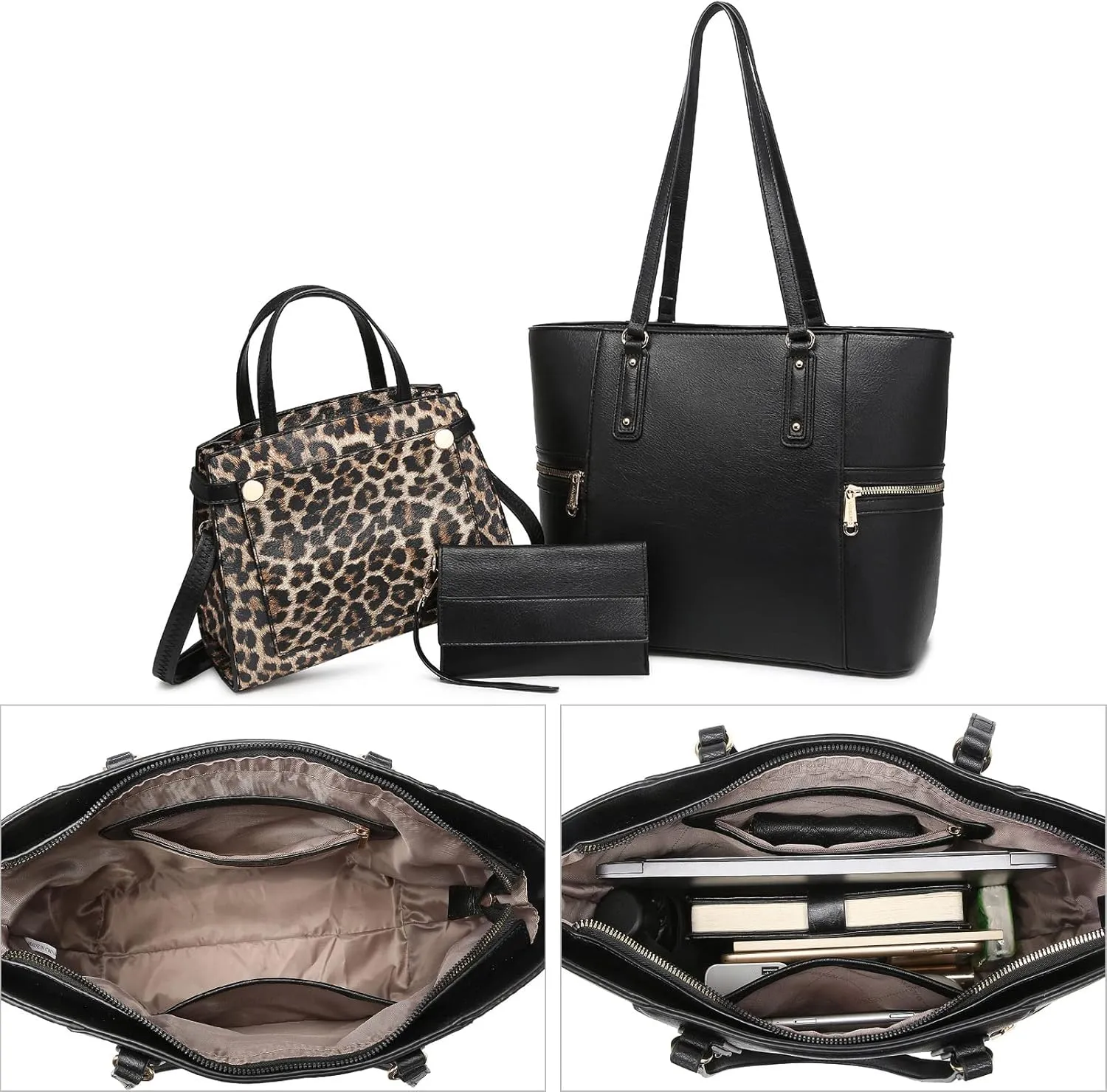 Fashion Handbags and Purses for Women Large Work Tote Bag Top Handle Satchel Shoulder Bag 3pcs Hobo Purse Set