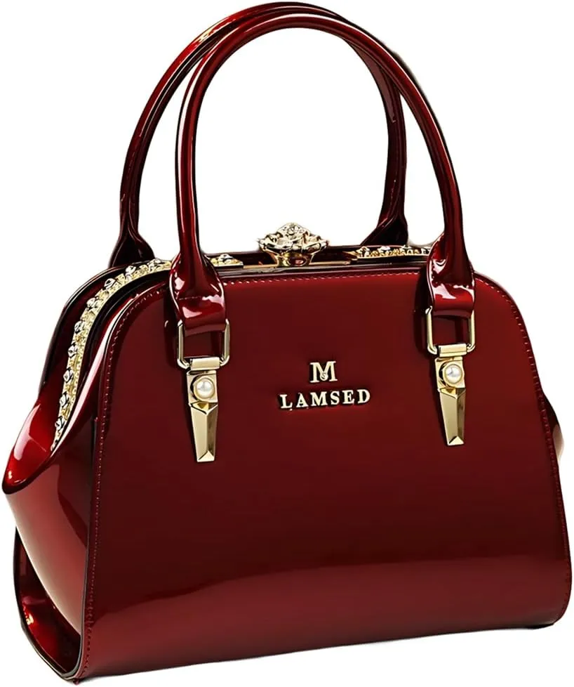 Fashion Leather Women's Clip Bag Top Handle Satchel Crossbody Handbags Diamonds Flower Buckle Evening Bag Purses Small