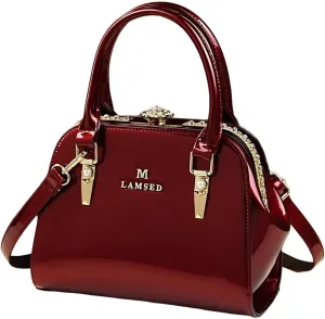 Fashion Leather Women's Clip Bag Top Handle Satchel Crossbody Handbags Diamonds Flower Buckle Evening Bag Purses Small