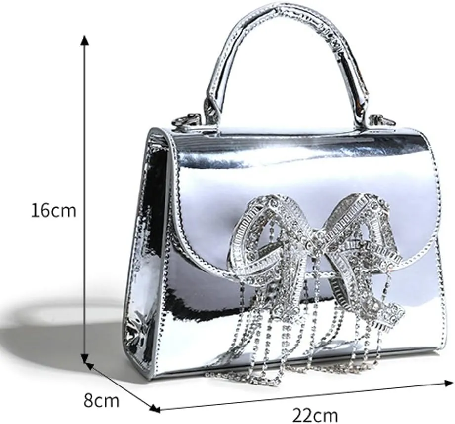 Fashion PU Leather Handbags for Women Glossy Crossbody Purses Y2k Bowknot Shoulder Tote Bag Luxury Clutch Satchel